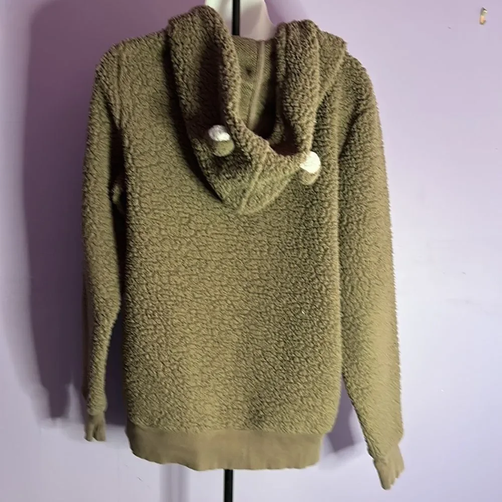 Cozy Zoe Women's Furry Pullover Hoodie Brown Size Medium with Teddy Bear Ears